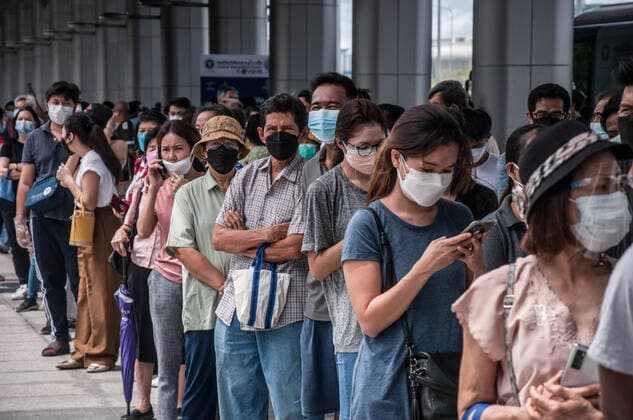 July 11, 2021, Bangkok, Thailand: People wait to be vaccinated with AstraZeneca vaccine outside Bang Sue Grand Station during a vaccination against COVID-19 at Bang Sue Grand Station in Bangkok. .Thailand has a record high of 86 new Covid-19 fatalities and 9,539 new cases over the past 24 hours, the Public Health Ministry reported. Bangkok Thailand - ZUMAs197 20210711_zaa_s197_070 Copyright: xPeeraponxBoonyakiatx