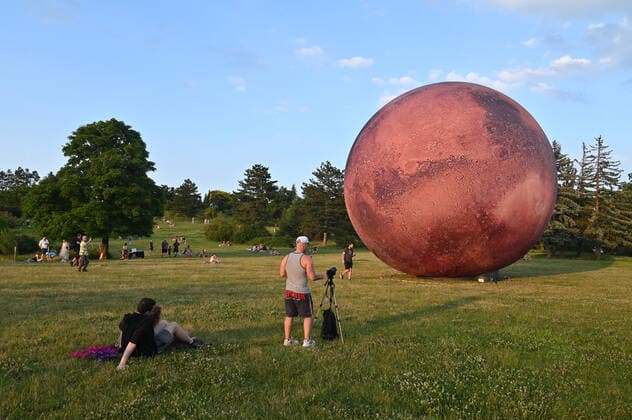 A giant inflatable model of the planet Mars is exhibited by the Brno Observatory and Planetarium on the Cow Mountain in Brno, Czech Republic, on July 12, 2021. (CTKxPhoto IgorxZehl) CTKPhotoP2021071208838  zeh