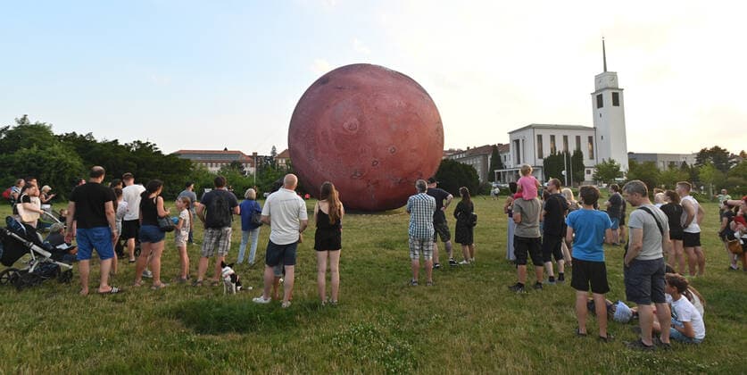 A giant inflatable model of the planet Mars is exhibited by the Brno Observatory and Planetarium on the Cow Mountain in Brno, Czech Republic, on July 12, 2021. (CTKxPhoto IgorxZehl) CTKPhotoP2021071209121  zeh