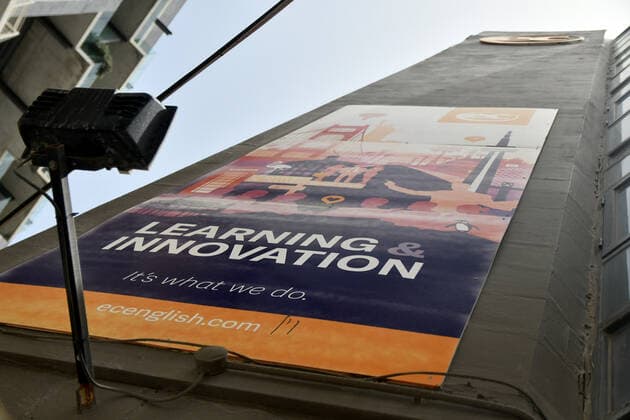 (210713) -- ST JULIAN S, July 13, 2021 -- Photo taken on July 13, 2021 shows a poster of an English language school in St Julian s, Malta. Starting from July 14, Malta will once again close its English language teaching schools after most of the new cases were students who traveled to Malta to learn English. (Photo by Xinhua) MALTA-ST JULIAN S-COVID-19-MEASURES JonathanxBorg 