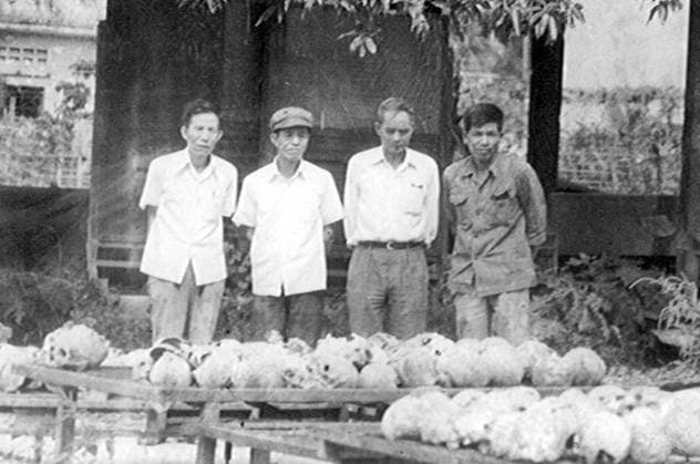 The Khmer Rouge, or Communist Party of Kampuchea, ruled Cambodia from 1975 to 1979, led by Pol Pot, Nuon Chea, Ieng Sary, Son Sen and Khieu Samphan. It is remembered primarily for its brutality and policy of social engineering which resulted in millions of deaths. Its attempts at agricultural reform led to widespread famine, while its insistence on absolute self-sufficiency, even in the supply of medicine, led to the deaths of thousands from treatable diseases (such as malaria). Brutal and arbitrary executions and torture carried out by its cadres against perceived subversive elements, or during purges of its own ranks between 1976 and 1978, are considered to have constituted a genocide. Several former Khmer Rouge cadres are currently on tr xSupplier:xCPAxMediaxCo.xLtd.x Copyright: xx