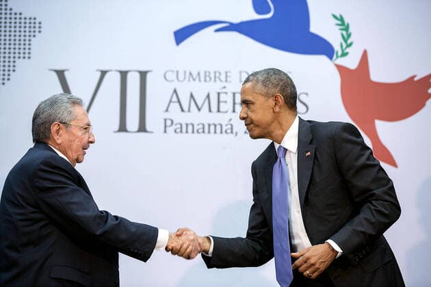 Barack Hussein Obama II (born August 4, 1961) was the 44th President of the United States (2009 - 2017), as well as the first African American to hold the office.<br ><br > Raul Modesto Castro Ruz (born 3 June 1931) is a Cuban politician and revolutionary who has been President of the Council of State of Cuba and the President of the Council of Ministers of Cuba since 2008; he previously exercised presidential powers in an acting capacity from 2006 to 2008. USA Cuba: Historic handshake between US President Obama and Cuban President Raul Castro during the Summit of the Americas in Panama City, Panama, 11 April 2015 xSupplier:xCPAxMediaxCo.xLtd.x Copyright: xPetexSouzax