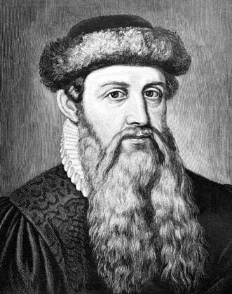 Johannes Gensfleisch zur Laden zum Gutenberg was a blacksmith, goldsmith, printer, and publisher who introduced the printing press. His usage of movable type printing started the Printing Revolution and is widely regarded as the most important event of the modern period. It played a key role in the development of the Renaissance, Reformation and the Scientific Revolution and laid the material basis for the modern knowledge-based economy and the spread of learning to the masses.<br ><br > Gutenberg was the first European to use movable type printing, in around 1439. Among his many contributions to printing are: the invention of a process for mass-producing movable type; the use of oil-based ink; and the use of a wooden printing press simila xSupplier:xCPAxMediaxCo.xLtd.x Copyright: xx