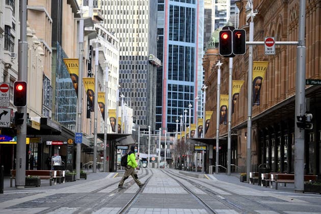 NSW CORONAVIRUS COVID19, A general view of the central business district in Sydney, Saturday, July 17, 2021. The stay-at-home orders for coronavirus-hit Greater Sydney and surrounds have been tightened with the lockdown extended for a further 2 weeks. ( NO ARCHIVING, EDITORIAL USE ONLY, NO USE IN BOOKS WITHOUT CONSENT SYDNEY NSW AUSTRALIA  Copyright: xDANxHIMBRECHTSx 20210717001557873058