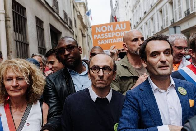 In Paris, at the initiative of the president of the Patriots Florian Philippot (former number 2 of the National Rally), a demonstration against the health pass was organized, which brought together several thousand demonstrators. It linked the Place du Palais Royal in the 1st arrondissement to the Place Laroque, in the 7th arrondissement.  JanxSchmidt-Whitley LexPictorium LePictorium_0250855