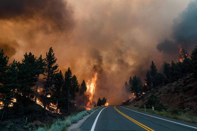 Bilder des Jahres 2021, News 07 Juli News Themen der Woche KW28 News Bilder des Tages USA, Waldbrände bei Markleeville, Kalifornien July 17, 2021, Markleeville, California, USA: The Tamarack Fire burns across Highway 89. Markleeville USA - ZUMAk157 20210717_znp_k157_014 Copyright: xJunghoxKimx