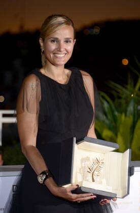 July 17, 2021, CANNES, France: Julia Ducournau poses with the Palme d Or Best Movie Award for Titane during the 74th annual Cannes Film Festival on July 17, 2021 in Cannes, France. CANNES France - ZUMAi09_ 20210717_zaf_i09_045 Copyright: xFrederickxInjimbertx