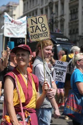 . 19 07 2021. London, United Kingdom. Anti Lockdown Protest. Covid deniers and other conspiracy theorists groups stage protest, Westminster.  xMartynxWheatleyx xi-Imagesx IIM-22428-0009