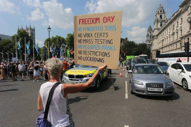 . 19 07 2021. London, United Kingdom. Anti Lockdown Protest. Covid deniers and other conspiracy theorists groups stage protest, Westminster.  xMartynxWheatleyx xi-Imagesx IIM-22428-0021