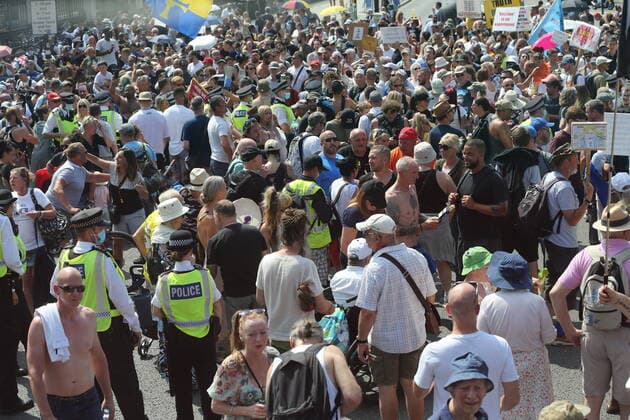 . 19 07 2021. London, United Kingdom. Anti Lockdown Protest. Covid deniers and other conspiracy theorists groups stage protest, Westminster.  xMartynxWheatleyx xi-Imagesx IIM-22428-0030