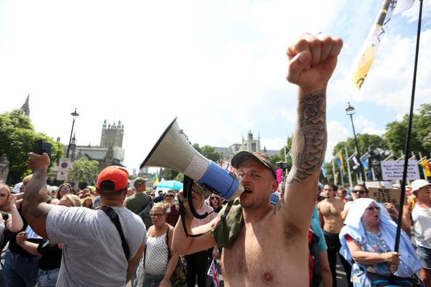 July 19, 2021, London, England, United Kingdom: Anti-lockdown and anti-vaccine protesters stage a demonstration in central London. Almost all coronavirus restrictions including social distancing and mask wearing are lifted in England from today onwards. The final stage of lockdown lifting acmes as countryÃ¢â‚¬â ¢s Health Secretary Sajid Javid tested positive for coronavirus and Prime Minister Boris Johnson and Chancellor RIshi Sunak pinged by NHS app and. Started self-isolation. London United Kingdom - ZUMAs262 20210719_zip_s262_067 Copyright: xTayfunxSalcix