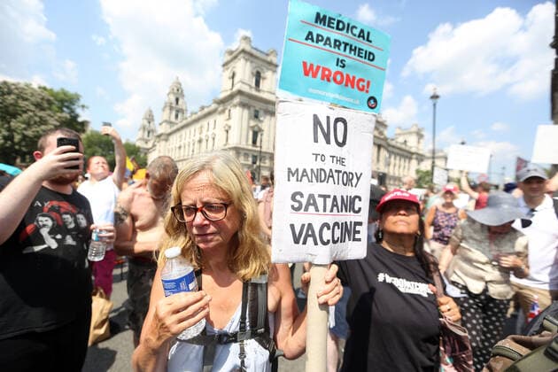 July 19, 2021, London, England, United Kingdom: Anti-lockdown and anti-vaccine protesters stage a demonstration in central London. Almost all coronavirus restrictions including social distancing and mask wearing are lifted in England from today onwards. The final stage of lockdown lifting acmes as countryÃ¢â‚¬â ¢s Health Secretary Sajid Javid tested positive for coronavirus and Prime Minister Boris Johnson and Chancellor RIshi Sunak pinged by NHS app and. Started self-isolation. London United Kingdom - ZUMAs262 20210719_zip_s262_071 Copyright: xTayfunxSalcix