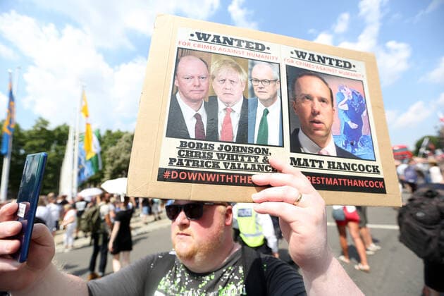 July 19, 2021, London, England, United Kingdom: Anti-lockdown and anti-vaccine protesters stage a demonstration in central London. Almost all coronavirus restrictions including social distancing and mask wearing are lifted in England from today onwards. The final stage of lockdown lifting acmes as countryÃ¢â‚¬â ¢s Health Secretary Sajid Javid tested positive for coronavirus and Prime Minister Boris Johnson and Chancellor RIshi Sunak pinged by NHS app and. Started self-isolation. London United Kingdom - ZUMAs262 20210719_zip_s262_085 Copyright: xTayfunxSalcix