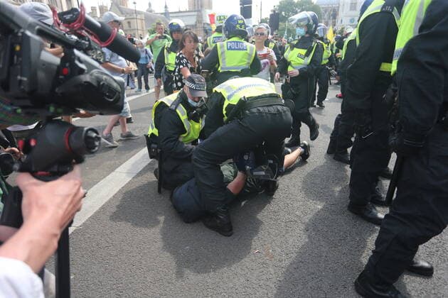 . 19 07 2021. London, United Kingdom. Anti Lockdown Protest. Covid deniers and other conspiracy theorists groups stage protest, Westminster.  xMartynxWheatleyx xi-Imagesx IIM-22428-0047