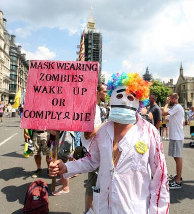 July 19, 2021, London, England, United Kingdom: Anti-lockdown and anti-vaccine protesters stage a demonstration in central London. Almost all coronavirus restrictions including social distancing and mask wearing are lifted in England from today onwards. The final stage of lockdown lifting acmes as countryÃ¢â‚¬â ¢s Health Secretary Sajid Javid tested positive for coronavirus and Prime Minister Boris Johnson and Chancellor RIshi Sunak pinged by NHS app and. Started self-isolation. London United Kingdom - ZUMAs262 20210719_zip_s262_115 Copyright: xTayfunxSalcix
