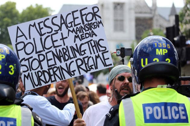 July 19, 2021, London, England, United Kingdom: Anti-lockdown and anti-vaccine protesters stage a demonstration in central London. Almost all coronavirus restrictions including social distancing and mask wearing are lifted in England from today onwards. The final stage of lockdown lifting acmes as countryÃ¢â‚¬â ¢s Health Secretary Sajid Javid tested positive for coronavirus and Prime Minister Boris Johnson and Chancellor RIshi Sunak pinged by NHS app and. Started self-isolation. London United Kingdom - ZUMAs262 20210719_zip_s262_128 Copyright: xTayfunxSalcix