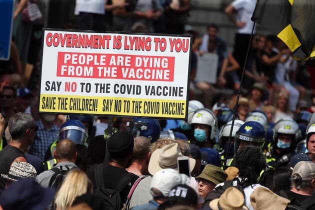 July 19, 2021, London, England, United Kingdom: Anti-lockdown and anti-vaccine protesters stage a demonstration in central London. Almost all coronavirus restrictions including social distancing and mask wearing are lifted in England from today onwards. The final stage of lockdown lifting acmes as countryÃ¢â‚¬â ¢s Health Secretary Sajid Javid tested positive for coronavirus and Prime Minister Boris Johnson and Chancellor RIshi Sunak pinged by NHS app and. Started self-isolation. London United Kingdom - ZUMAs262 20210719_zip_s262_133 Copyright: xTayfunxSalcix