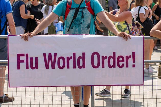July 19, 2021, London, United Kingdom: A protester holds a placard expressing his opinion during the demonstration..Thousands of people gathered near Parliament Square in a protest against health passports, protective masks, Covid-19 vaccines and lockdown restrictions. London United Kingdom - ZUMAs197 20210719_zaa_s197_043 Copyright: xPietroxRecchiax