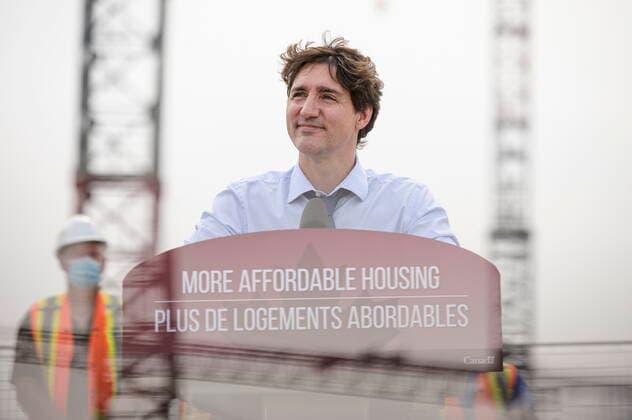 July 19, 2021, Brampton, on, Canada: Prime Minister Justin Trudeau is reflected in glass while making remarks at a press conference held at a construction site, in Brampton, Ont., on Monday, July 19, 2021. Brampton Canada  - ZUMAc35_ 20210719_zaf_c35_013 Copyright: xChristopherxKatsarovx