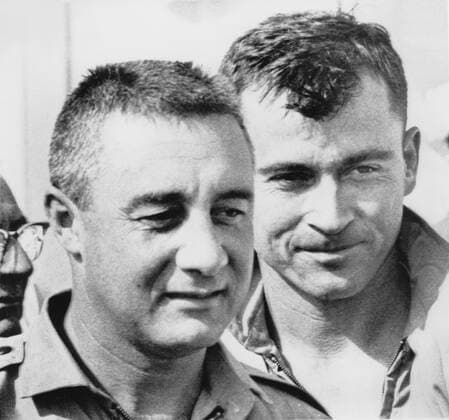 NASA Astronauts Virgil Gus Grissom and John Young, Upon Completion of Gemini 3 Space Mission, Portrait, 1965  Copyright: xJTxVintagex xGlasshousexImagesx jtv004531