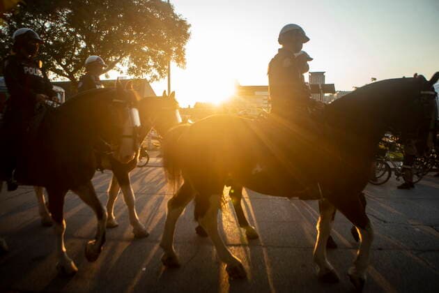 July 21, 2021, Toronto, on, Canada: Toronto police gather as they prepare to clear the Lamport Stadium Park homeless encampment in Toronto on Wednesday, July 21, 2021. Toronto Canada  - ZUMAc35_ 20210721_zaf_c35_001 Copyright: xChrisxYoungx