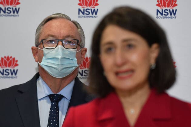 GLADYS BEREJIKLIAN COVID19 PRESSER, NSW Health Minister Brad Hazzard and Premier Gladys Berejiklian at a press conference to provide a COVID-19 update in Sydney. Friday, July 23, 2021. NSW recorded 136 new locally acquired cases of COVID-19 in the 24 hours to 8pm last night. ( NO ARCHIVING, EDITORIAL USE ONLY, NO USE IN BOOKS WITHOUT CONSENT SYDNEY NSW AUSTRALIA  Copyright: xMICKxTSIKASx 20210723001559320571