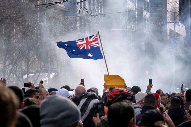 ANTI LOCKDOWN PROTEST MELBOURNE, Protesters are seen during the ?World Wide Rally For Freedom? anti-lockdown rally in Melbourne, Saturday, July 24, 2021. ( NO ARCHIVING, EDITORIAL USE ONLY, NO USE IN BOOKS WITHOUT CONSENT MELBOURNE VIC AUSTRALIA  Copyright: xLUISxASCUIx 20210724001559720316