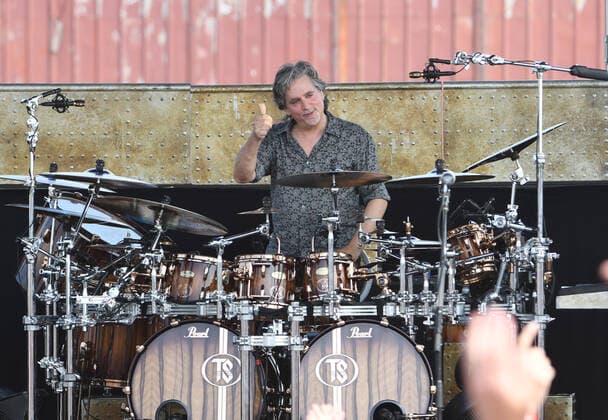 Readington, NJ, - JULY 25: Todd Sucherman of Styx preforms in concert at the The 38th annual New Jersey Lottery Festival of Ballooning on JULY 25, 2021 in Readington, NJ . Copyright: xJohnxPalmerx