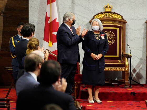 July 26, 2021, Ottawa, on, Canada: Mary Simon looks on as her husband Whit Fraser applauds after she took the oath to become the 30th governor general of Canada in Ottawa on Monday, July 26, 2021. Ottawa Canada  - ZUMAc35_ 20210726_zaf_c35_069 Copyright: xPaulxChiassonx