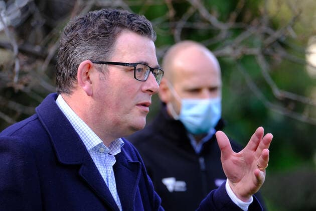 DANIEL ANDREWS COVID19 PRESSER, Victorian Premier Daniel Andrews and Victorian COVID-19 Commander Jeroen Weima speak to the media during a press conference in Melbourne, Tuesday, July 27, 2021. Victoria s statewide lockdown will end after 12 days, with stay-home rules scrapped, students to return to school and businesses to reopen. ( NO ARCHIVING, EDITORIAL USE ONLY, NO USE IN BOOKS WITHOUT CONSENT MELBOURNE VIC AUSTRALIA  Copyright: xLUISxASCUIx 20210727001560776508