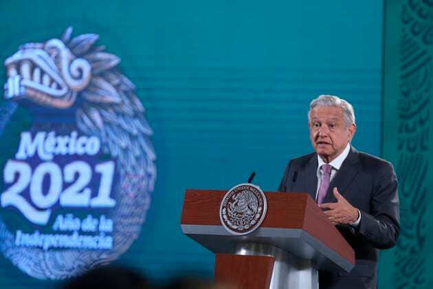 News Bilder des Tages Mexican President Andres Manuel Lopez Obrador speaks during his daily press conference at the Palacio Nacional in Mexico City, Mexico, 03 August 2021. Mexican President Andres Manuel Lopez Obrador press conference !ACHTUNG: NUR REDAKTIONELLE NUTZUNG!  Copyright: xSashenkaxGutierezx MEX8235 20210803-cf5600dcd8e7199472dc75d47a362a3a1a897fcc