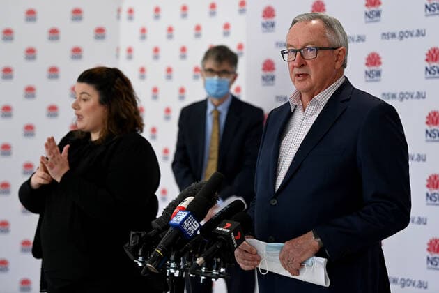 BRAD HAZZARD COVID19 PRESSER, NSW Health Minister Brad Hazzard speaks to the media during a COVID-19 press conference in Sydney, Saturday, August 7, 2021. NSW recorded 319 new locally acquired cases of COVID-19 in the 24 hours to 8pm last night. ( NO ARCHIVING, EDITORIAL USE ONLY, NO USE IN BOOKS WITHOUT CONSENT SYDNEY NSW AUSTRALIA  Copyright: xBIANCAxDExMARCHIx 20210807001565042095
