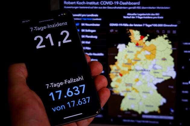 Coronavirus in Deutschland - Covid-19-Dashboard des Robert Koch-Institut 07.08..2021: Robert Koch-Institut: 7-Tage-Inzidenz 21,2. 7-Tage-Fallzahl 17.637. COVID-19-Fälle 3.787.639. Zugang um 3.206 dem Vortag. COVID-19-Todesfälle 91.778. Zugang um 24 gegenüber dem Vortag.