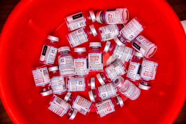 August 7, 2021, Barishal, Barishal, Bangladesh: Vials of Moderna Covid-19 coronavirus vaccines are kept at the venue of a mass vaccination camp at Barishal CIty in Bangladesh on August 7, 2021. Barishal Bangladesh - ZUMAr337 20210807_zip_r337_012 Copyright: xMustasinurxRahmanxAlvix