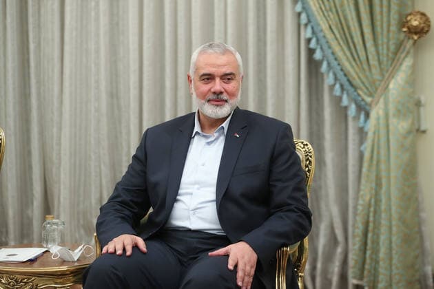 August 6, 2021, Tehran, Tehran, Iran: Hamas political chief ISMAIL HANIYEH is being received by Iranian President EBRAHIM RAISI (not seen) in Tehran, Iran on August 06, 2021. Tehran Iran - ZUMAi98_ 20210806_zih_i98_011 Copyright: xIranianxPresidencyx