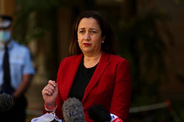 ANNASTACIA PALASZCZUK COVID19 PRESSER, Queensland Premier Annastacia Palaszczuk speaks to the media during a press conference to provide a COVID-19 update in Brisbane, Sunday, August 8, 2021. Queensland has recorded nine new locally-acquired cases of COVID-19 with the greater southeast to come out of lockdown, but a new mystery case will send Cairns into lockdown at the same time. ( NO ARCHIVING, EDITORIAL USE ONLY, NO USE IN BOOKS WITHOUT CONSENT BRISBANE QLD AUSTRALIA  Copyright: xDANNYxCASEYx 20210808001565392542