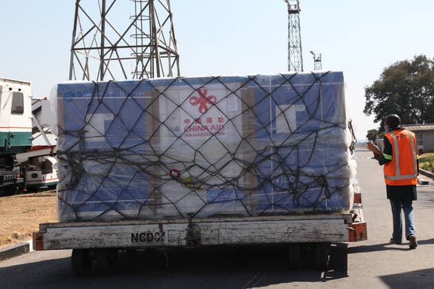 (210807) -- LUSAKA, Aug. 7, 2021 -- A worker transfers a batch of China s Sinopharm vaccines at the Kenneth Kaunda International Airport in Lusaka, Zambia, on Aug. 7, 2021. A batch of China s Sinopharm vaccines arrived in Zambia on Saturday to be part of the southern African nation s basket of COVID-19 vaccines. ) ZAMBIA-LUSAKA-CHINA-COVID-19 VACCINES-ARRIVAL ZhaoxYupeng 