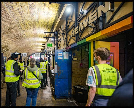 . 08 08 2021. London, United Kingdom. Vaccinations At Heaven. Well-known gay London nightclub Heaven opens it s doors as a vaccination centre.  xMartynxWheatleyx xi-Imagesx IIM-22477-0023