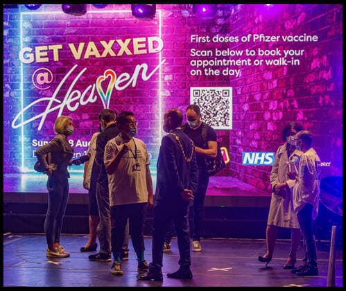 . 08 08 2021. London, United Kingdom. Vaccinations At Heaven. Well-known gay London nightclub Heaven opens it s doors as a vaccination centre.  xMartynxWheatleyx xi-Imagesx IIM-22477-0005
