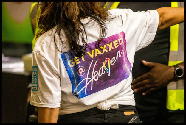 . 08 08 2021. London, United Kingdom. Vaccinations At Heaven. Well-known gay London nightclub Heaven opens it s doors as a vaccination centre.  xMartynxWheatleyx xi-Imagesx IIM-22477-0025