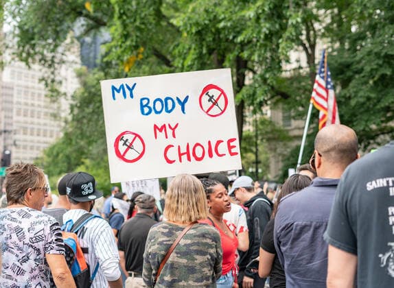 NYC: The People s Medical Freedom Rally A large group of people rallied outside City Hall protesting the new mask and vaccine mandate. Many feel their constitutional rights are being violated and they should have the right to choose. New York City New York United States Copyright: StevexSanchez