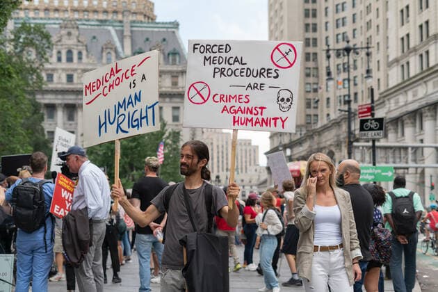 NYC: The People s Medical Freedom Rally A large group of people rallied outside City Hall protesting the new mask and vaccine mandate. Many feel their constitutional rights are being violated and they should have the right to choose. New York City New York United States Copyright: StevexSanchez