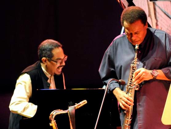 Der amerikanische Jazz-Musiker Wayne Shorter (ss.) mit Danilo Perez (p.). The American jazz musician Wayne Shorter (ss.) with Danilo Perez (p.). Essen NRW DEU;DE;GERMANY;DEUTSCHLAND;ALLEMAGNE