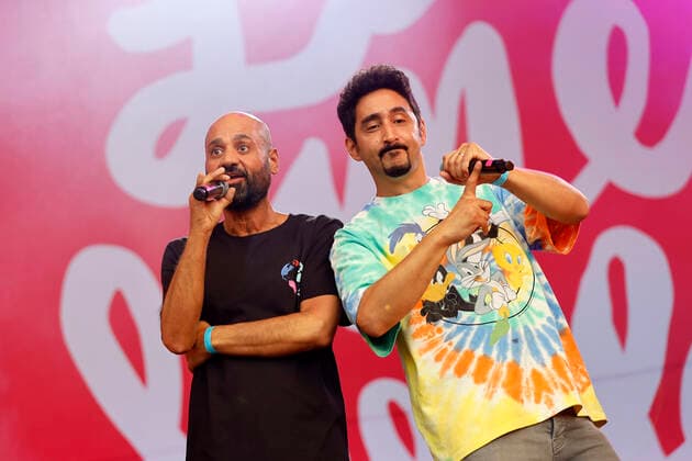 G-Style und Eko Fresh beim Benefizkonzert für die Opfer der Flutkatastrophe an der Südbrücke. Köln, 11.08.2021