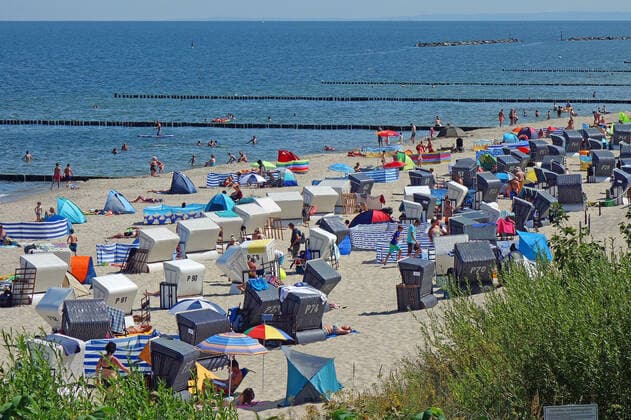 Hoch Elfi bringt auch auf Usedom Saharahitze den Urlaubern ist es recht voller Strande, volle Parkplätze, volle Promenade, als gäbe es kein Corona. (Seebad Koserow 12.08.2021) Corona