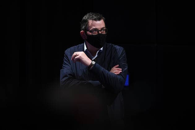 DANIEL ANDREWS COVID19 PRESSER, Victorian Premier Daniel Andrews looks on during a press conference in Melbourne, Friday, August 13, 2021. Victoria has recorded 15 new locally acquired coronavirus cases in the past 24 hours. ( NO ARCHIVING, EDITORIAL USE ONLY, NO USE IN BOOKS WITHOUT CONSENT MELBOURNE VIC AUSTRALIA  Copyright: xJAMESxROSSx 20210813001566527211