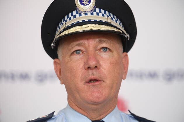 GLADYS BEREJIKLIAN COVID19 PRESSER, NSW Police Commissioner Mick Fuller addresses media during a press conference in Sydney, Saturday, August 14, 2021. ( NO ARCHIVING, EDITORIAL USE ONLY, NO USE IN BOOKS WITHOUT CONSENT SYDNEY NSW AUSTRALIA  Copyright: xDANxHIMBRECHTSx 20210814001566732422