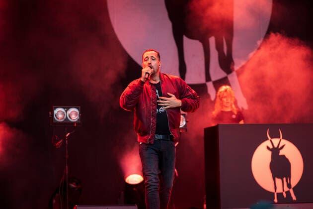 Rapper Danger Dan - Die Hip Hop Band Antilopen Gang mit der Insolvenzverschleppung Tour auf dem Kunst!Rasen Bonn, 15.08.2021 veranstaltet von der E.L.Hartz Promotion GmbH Bonn Gronau NRW Deutschland
