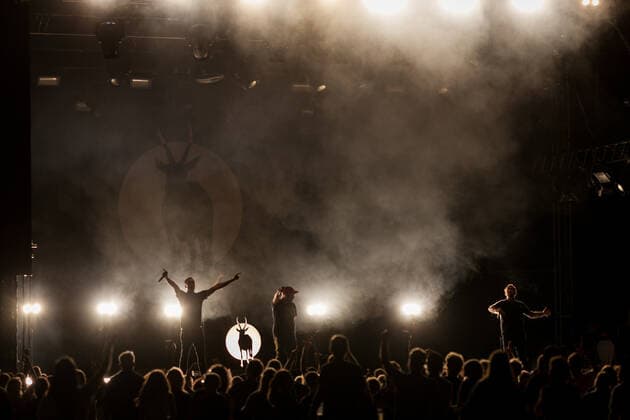 Die Hip Hop Band Antilopen Gang mit der Insolvenzverschleppung Tour auf dem Kunst!Rasen Bonn, 15.08.2021 veranstaltet von der E.L.Hartz Promotion GmbH Bonn Gronau NRW Deutschland