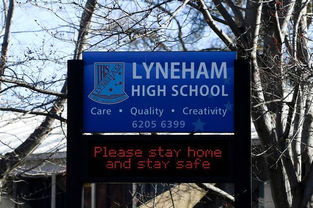 ACT CORONAVIRUS COVD19, General view of Lyneham High School, where a student tested positive for COVID-19 in Canberra, Monday, August 16, 2021. The Australian Capital Territory is in lockdown until at least Thursday, after an outbreak of COVID-19. ( NO ARCHIVING, EDITORIAL USE ONLY, NO USE IN BOOKS WITHOUT CONSENT CANBERRA ACT AUSTRALIA  Copyright: xLUKASxCOCHx 20210816001567262682